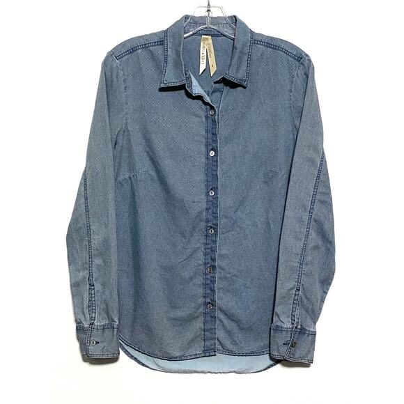 Liverpool Los Angeles Tops - Liverpool Blue Chambray Fitted Button Down Shirt Women S Geometric Flowy Classic